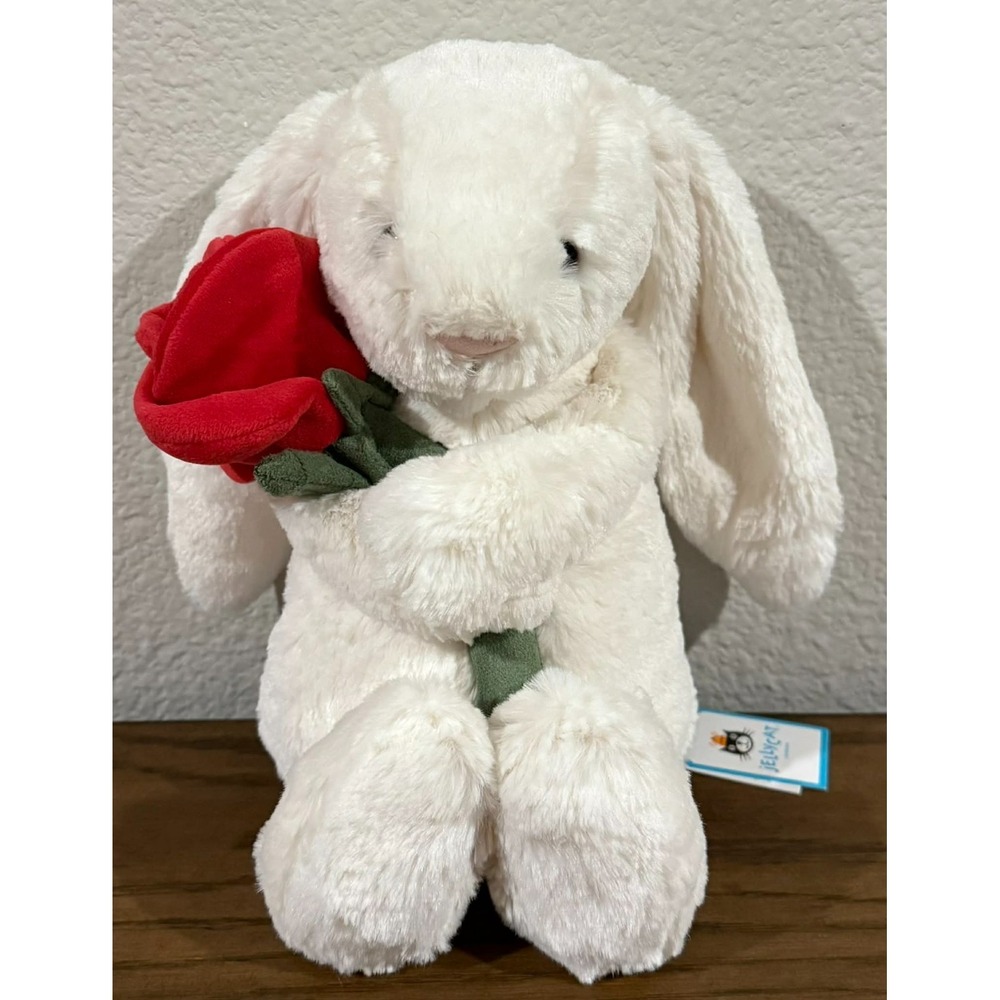 Jellycat Cream Bunny w Rose Plush 12.2" Valentine's Day AUTHENTIC w Dust Bag NWT